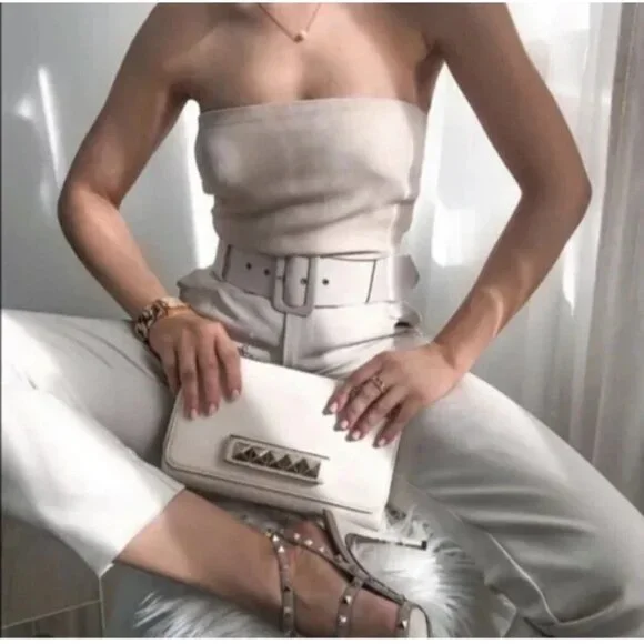 NWOT ZARA XS High-Waist Trousers With Wide Belt Neutral Cream High Rise - Picture 4 of 16